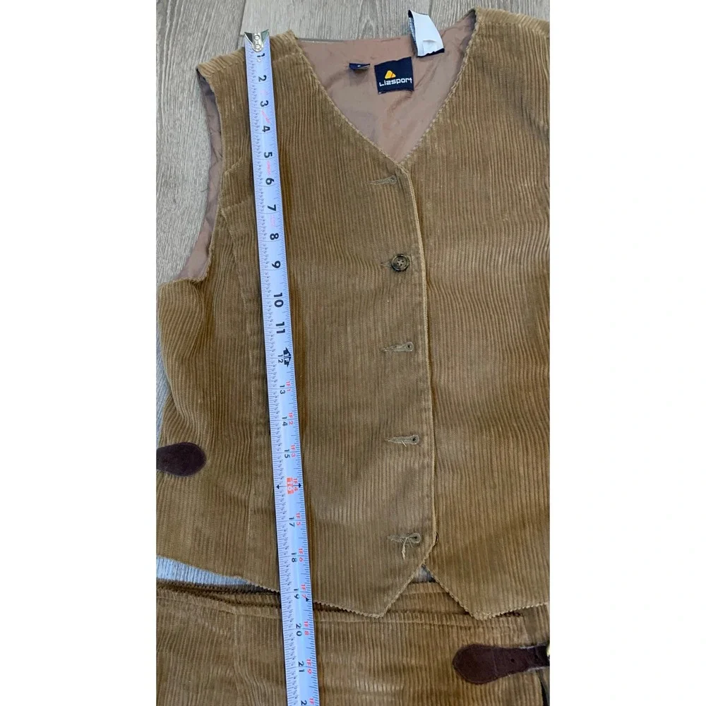 Lizsport Vintage Corduroy Vest Skirt Set Tan Preppy Academia Retro 90s Western 8